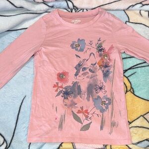 OshKosh B'gosh Pink Cat and Floral Long Sleeve Tee. Size 7 girls